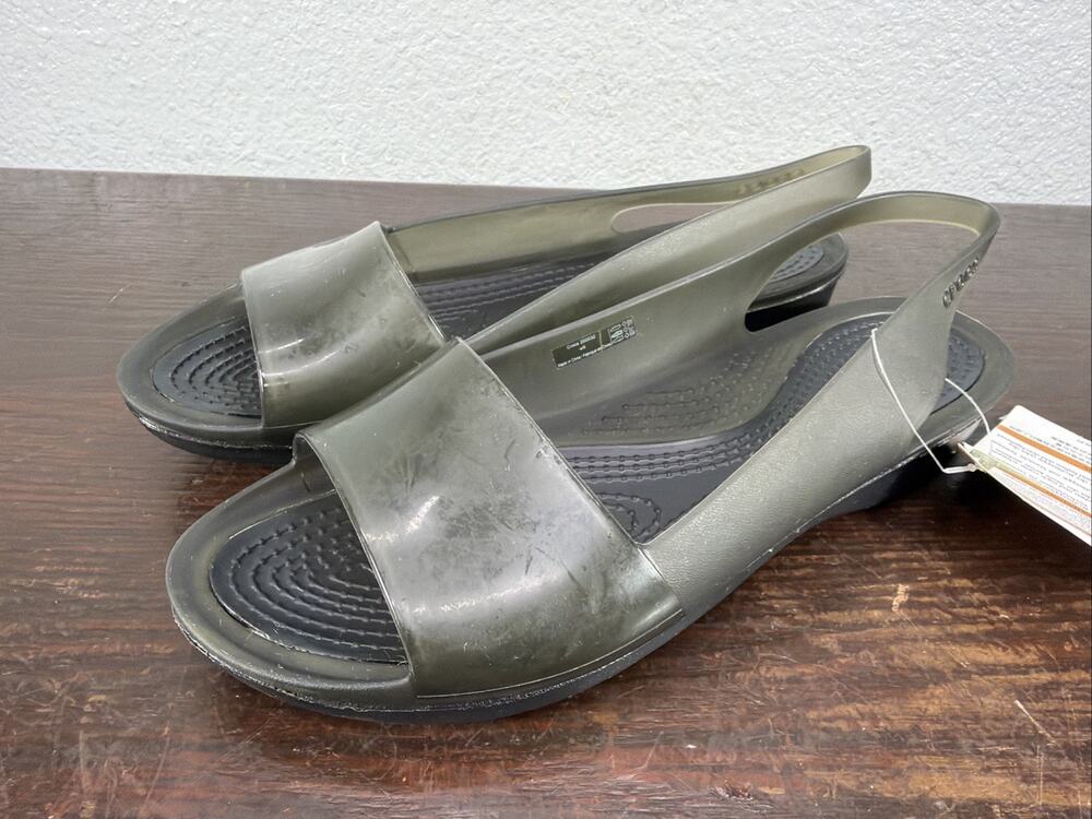 Crocs Sandals Women Size 9 Black Colorblock Slingback Jelly Translucent Slip On